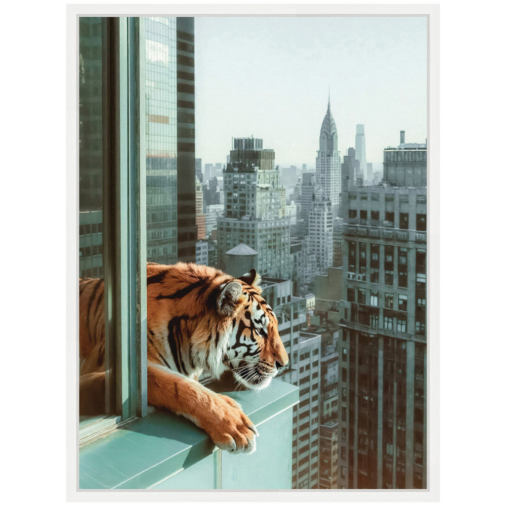 Sylvie Urban Tiger Overlooking Manhattan Framed Canvas by Michael Schauer