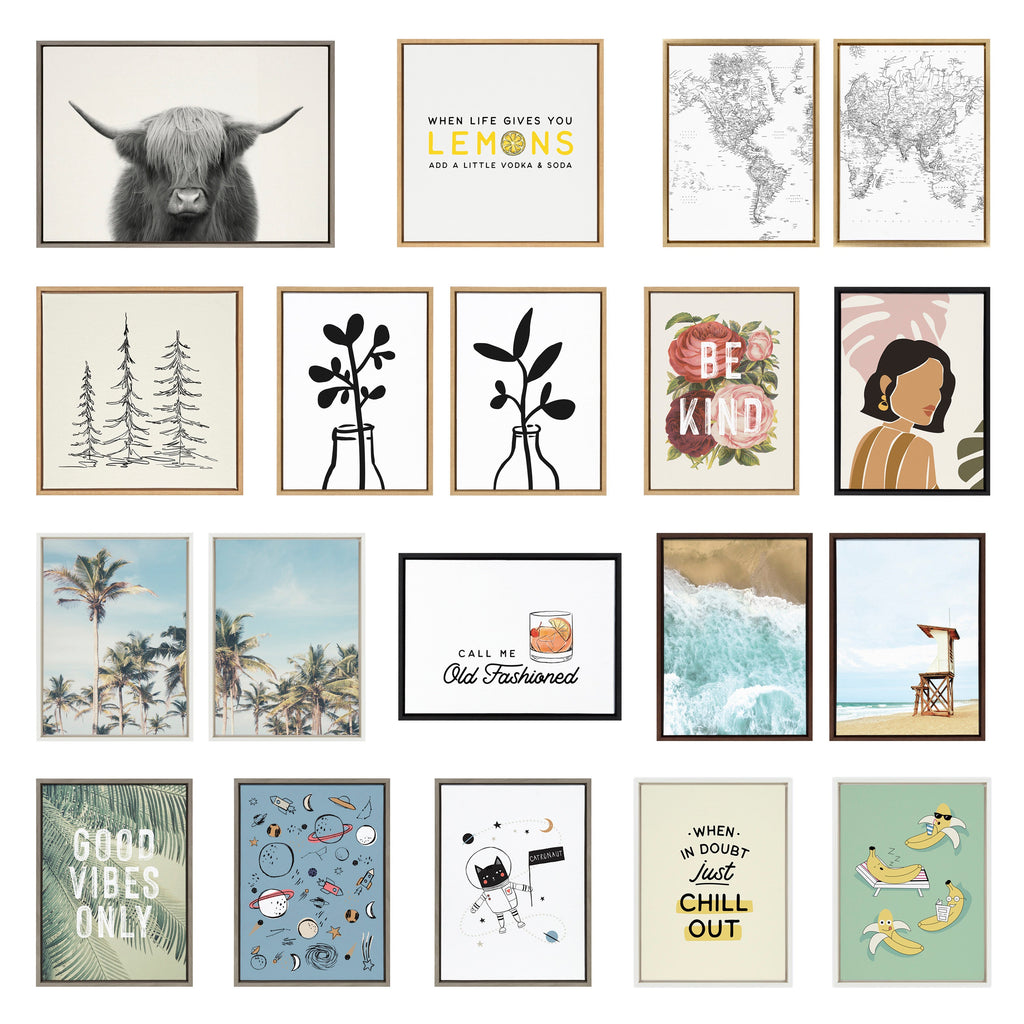 Sylvie Highland Cow Mountain Landscape Black and White Framed Canvas by The Creative Bunch Studio