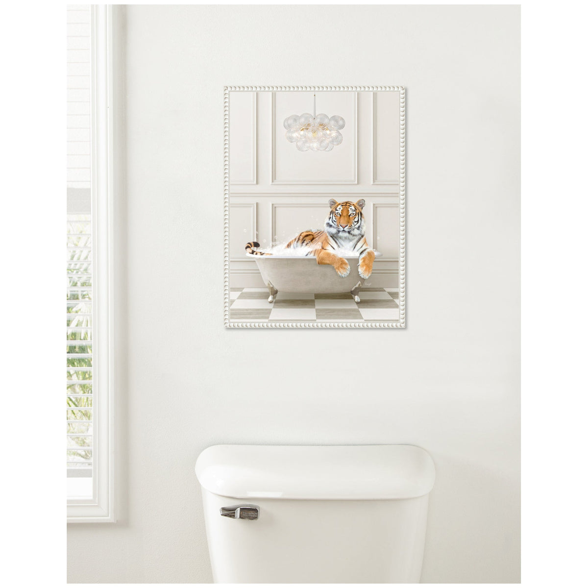 Sylvie Tiger Traditional Chandelier Bath Framed Canvas by Amy Peterson
