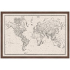 Framed Fabric Pinboard Vintage Black and White Linen World Map Wall Organization