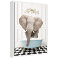 Sylvie Elephant Front in Blue Bathtub on Checker Floor Framed Canvas by Amy Peterson