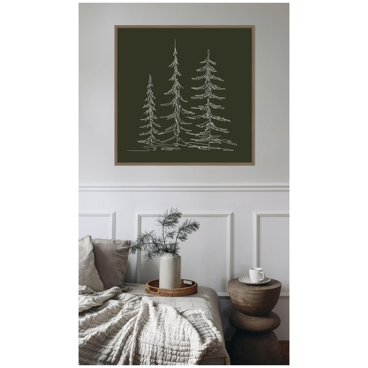 Sylvie Framed Canvas Minimalist Evergreen Trees Sketch Green by The Creative Bunch Studio