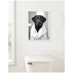Sylvie Black Lab Bathroom Art Towel Robe Black and White Framed Canvas by The Creative Bunch Studio