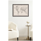 Framed Fabric Pinboard Vintage Black and White Linen World Map Wall Organization