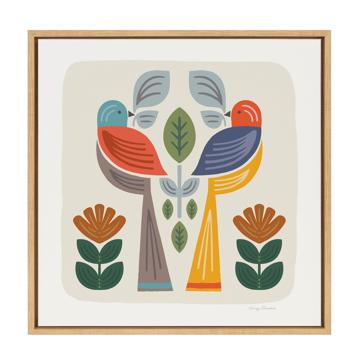 Sylvie Folk Birds Harvest Framed Canvas by Carey Copeland