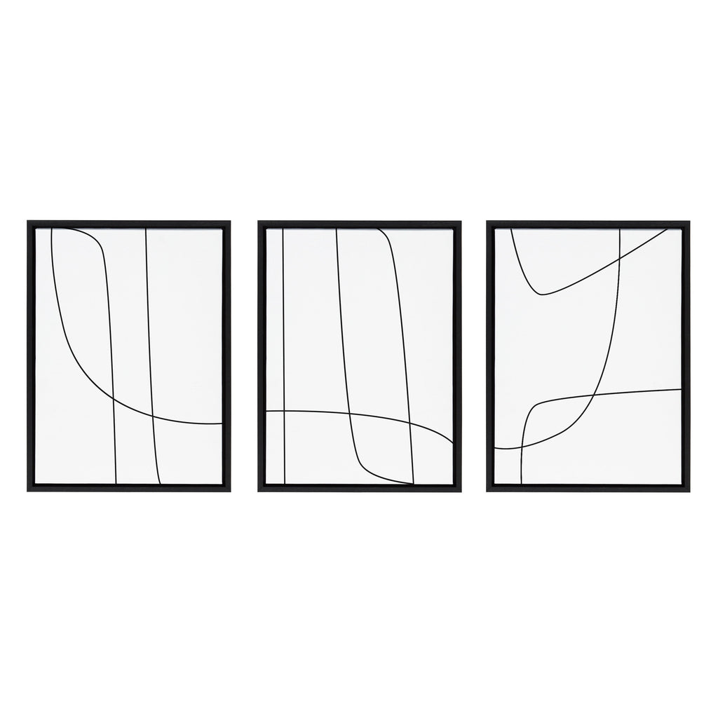 Sylvie Modern Line Abstract Black and White Framed Canvas Set by The Creative Bunch Studio