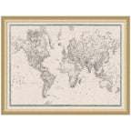 Framed Fabric Pinboard Vintage Black and White Linen World Map Wall Organization