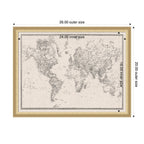 Framed Fabric Pinboard Vintage Black and White Linen World Map Wall Organization