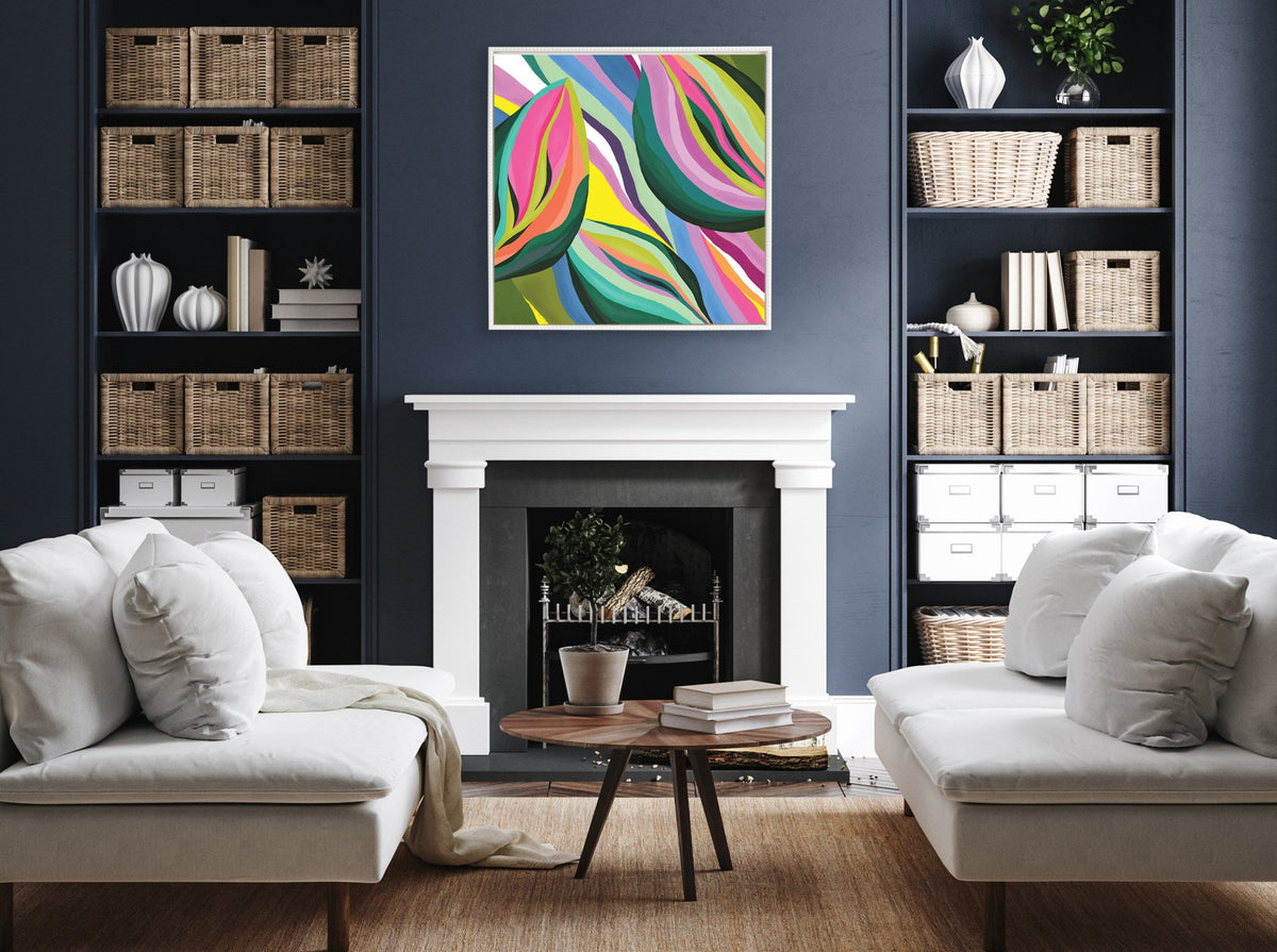 Sylvie Beaded Abstract Colorful Leaves Framed Canvas by Carey Copeland