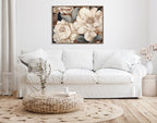 Sylvie Beaded Retro Glam Floral in Muted Color Tones Framed Canvas by The Creative Bunch Studio