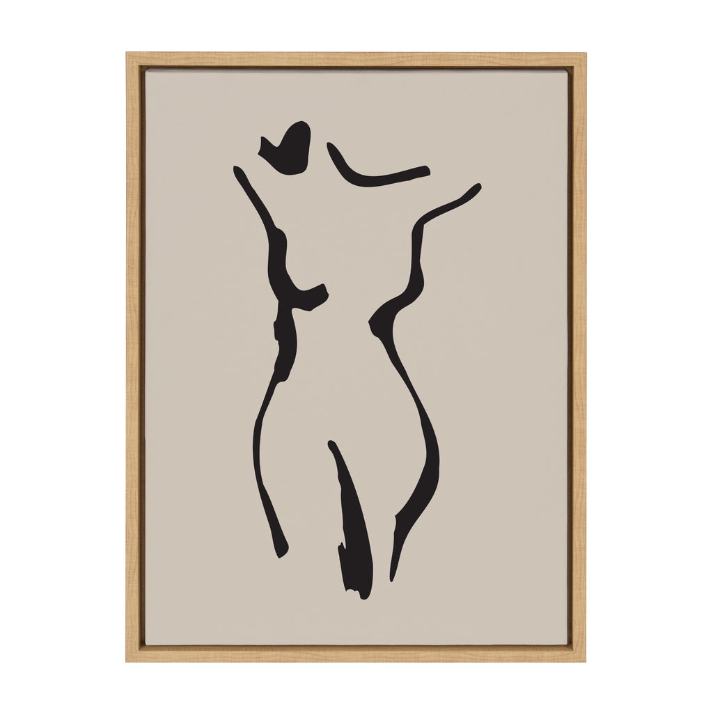 Sylvie Minimalist Neutral Line Art Drawing Body Framed Canvas by The Creative Bunch Studio
