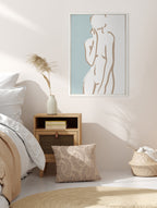 Sylvie Simple Romantic Line Art Drawing 2 Tan and Teal Framed Canvas by The Creative Bunch Studio