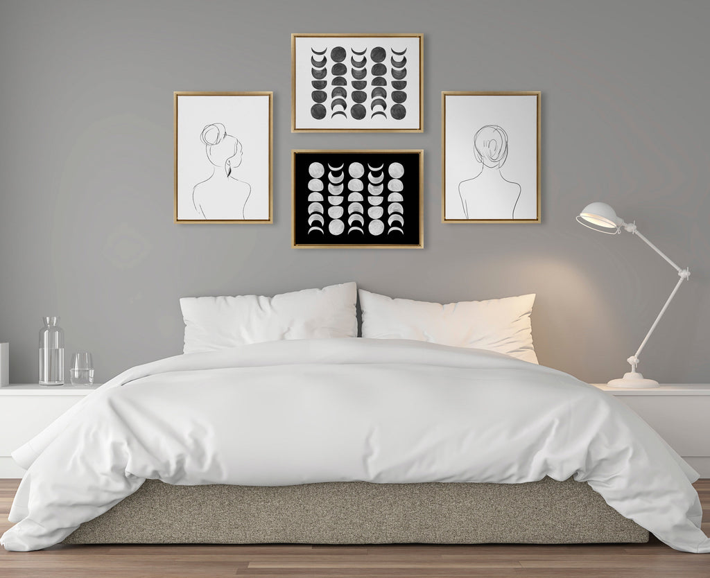 Sylvie 901 Moon Phases Black on White Framed Canvas by Teju Reval of SnazzyHues