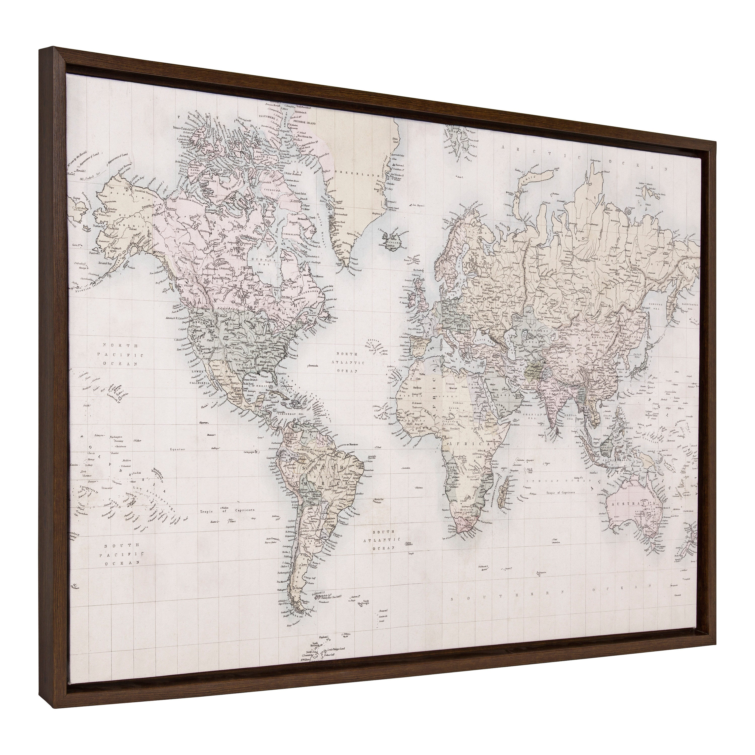 Sylvie Vintage World Map Framed Canvas by The Creative Bunch Studio