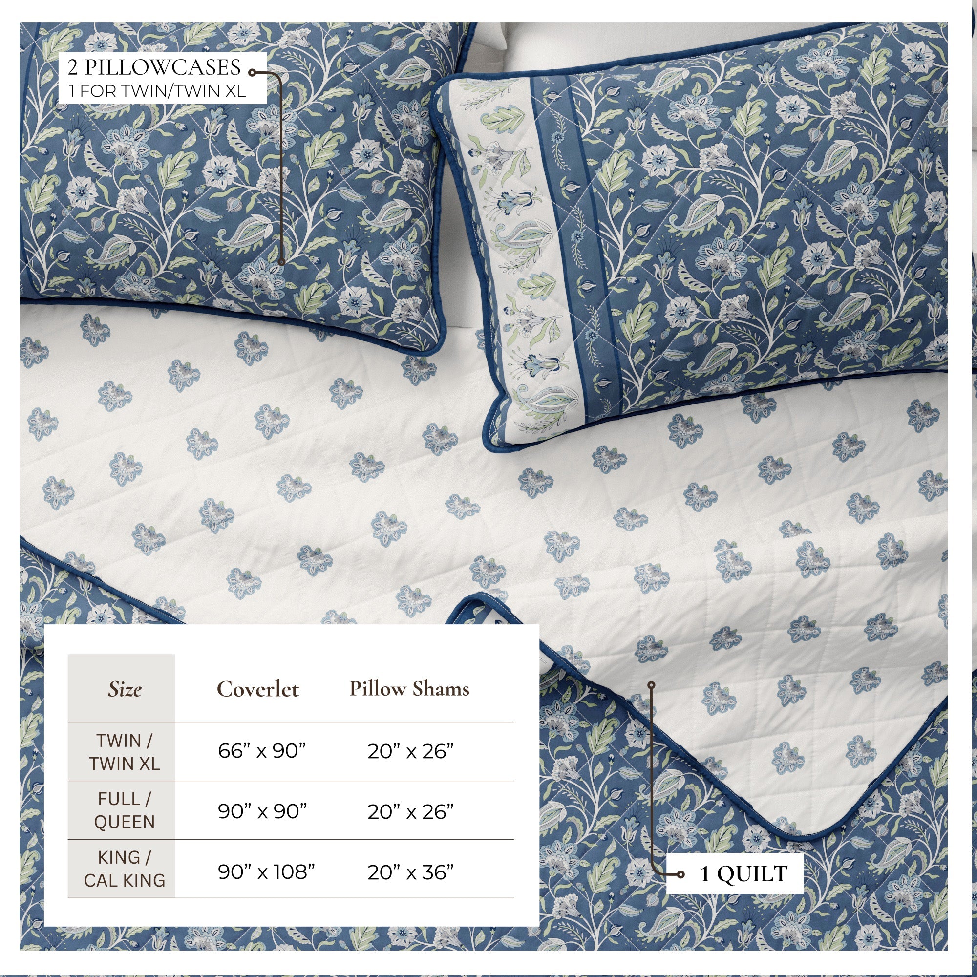 Floral Boho Printed Cotton Quilt Set - Indira Collection