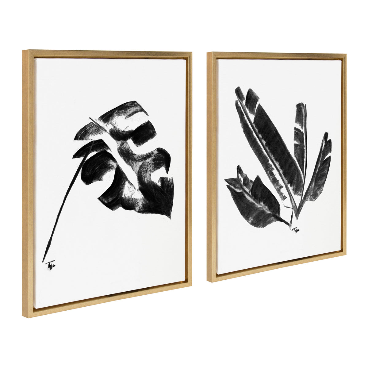Sylvie 582 Monstera and 583 Banana Leaf Framed Canvas by Teju Reval