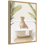 Sylvie Cheetah in Palms Bath Framed Canvas by Amy Peterson