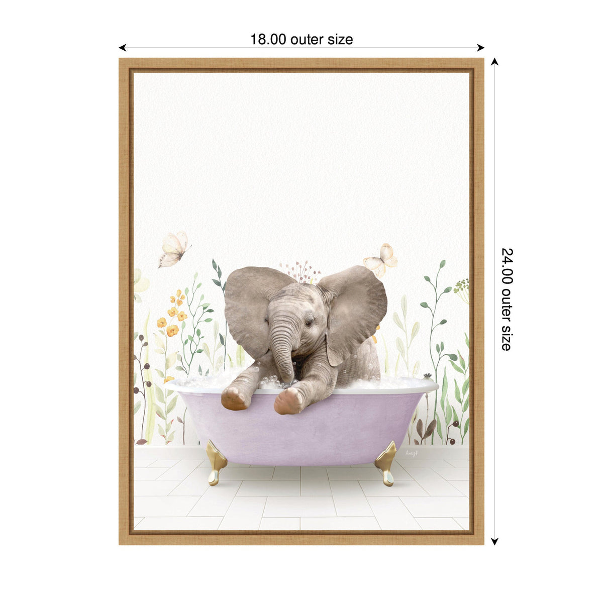 Sylvie Baby Elephant 6 in Spring Bathtub Framed Canvas by Amy Peterson