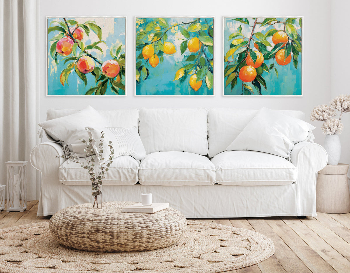 Sylvie Beaded Orange Tree Framed Canvas by The Creative Bunch Studio