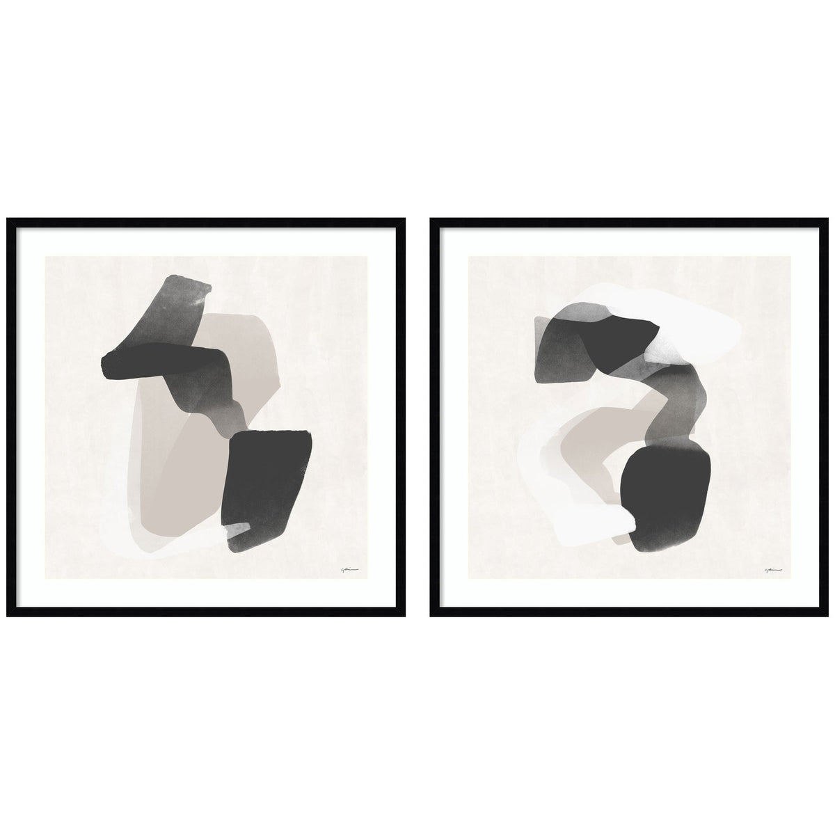 Abstract Neutral 01 & 02 2 Piece Framed Wall Art Print Set by Gabrielly Guedes