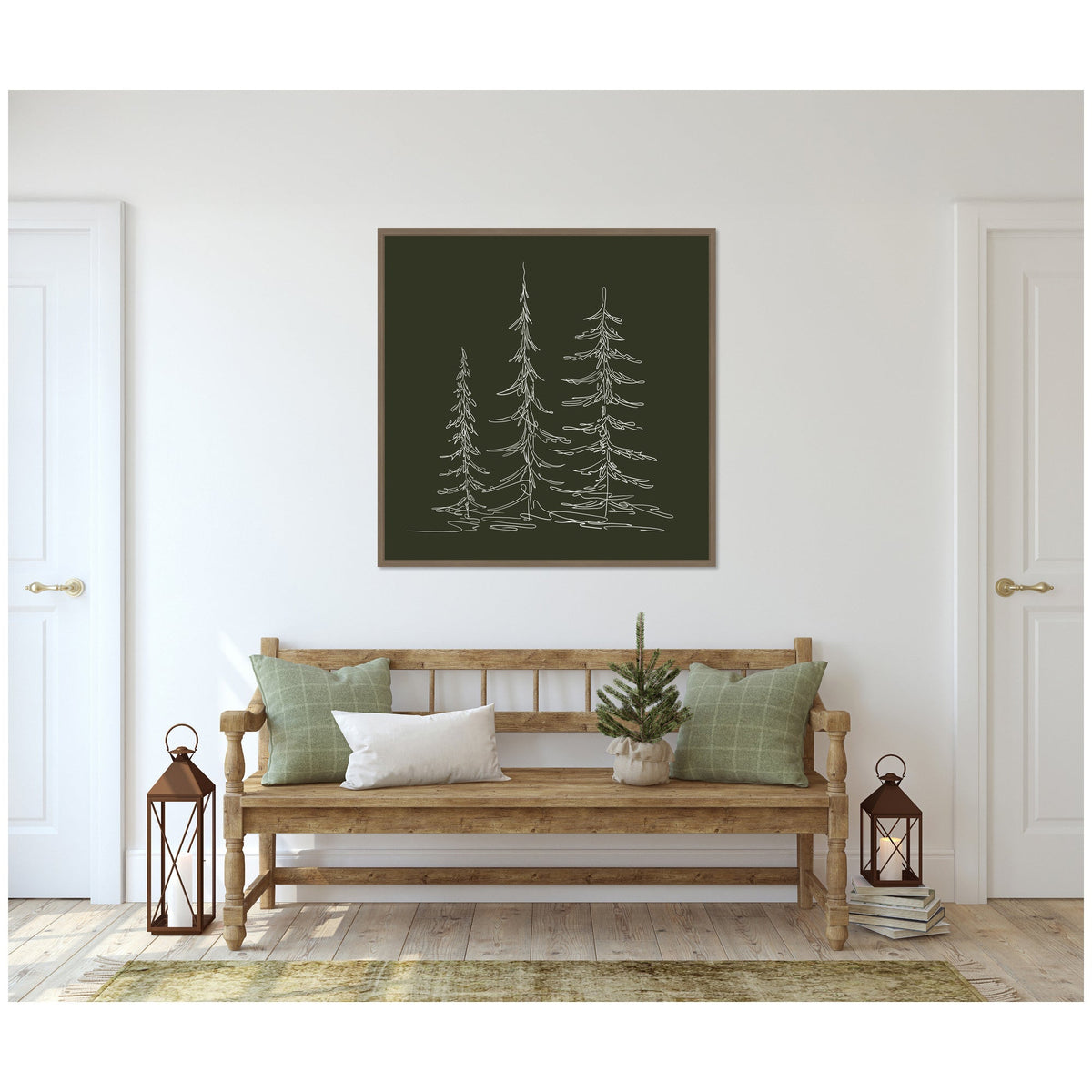 Sylvie Framed Canvas Minimalist Evergreen Trees Sketch Green by The Creative Bunch Studio