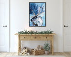 Sylvie Reindeer In Snow Framed Canvas by Rachel Christopoulos