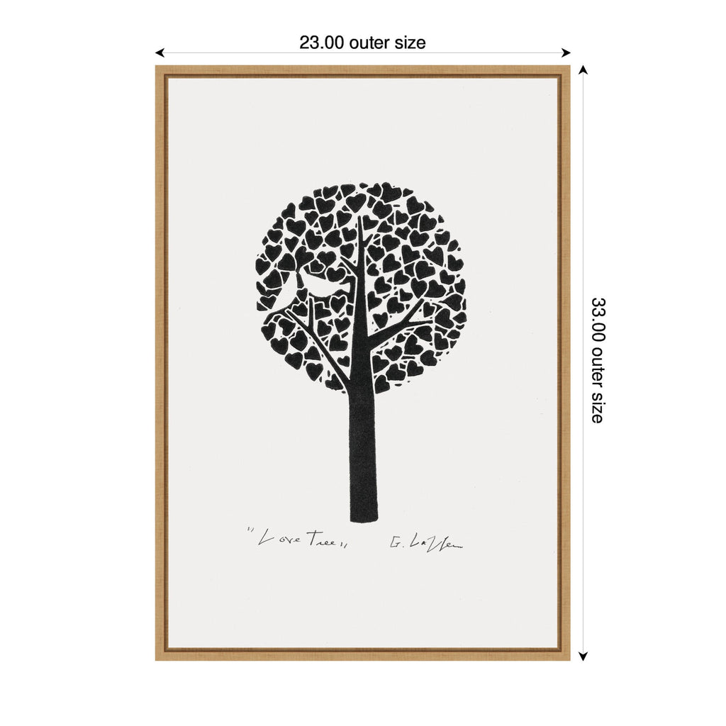 Sylvie Black and White Love Tree Linocut Framed Canvas by Giuliana Lazzerini