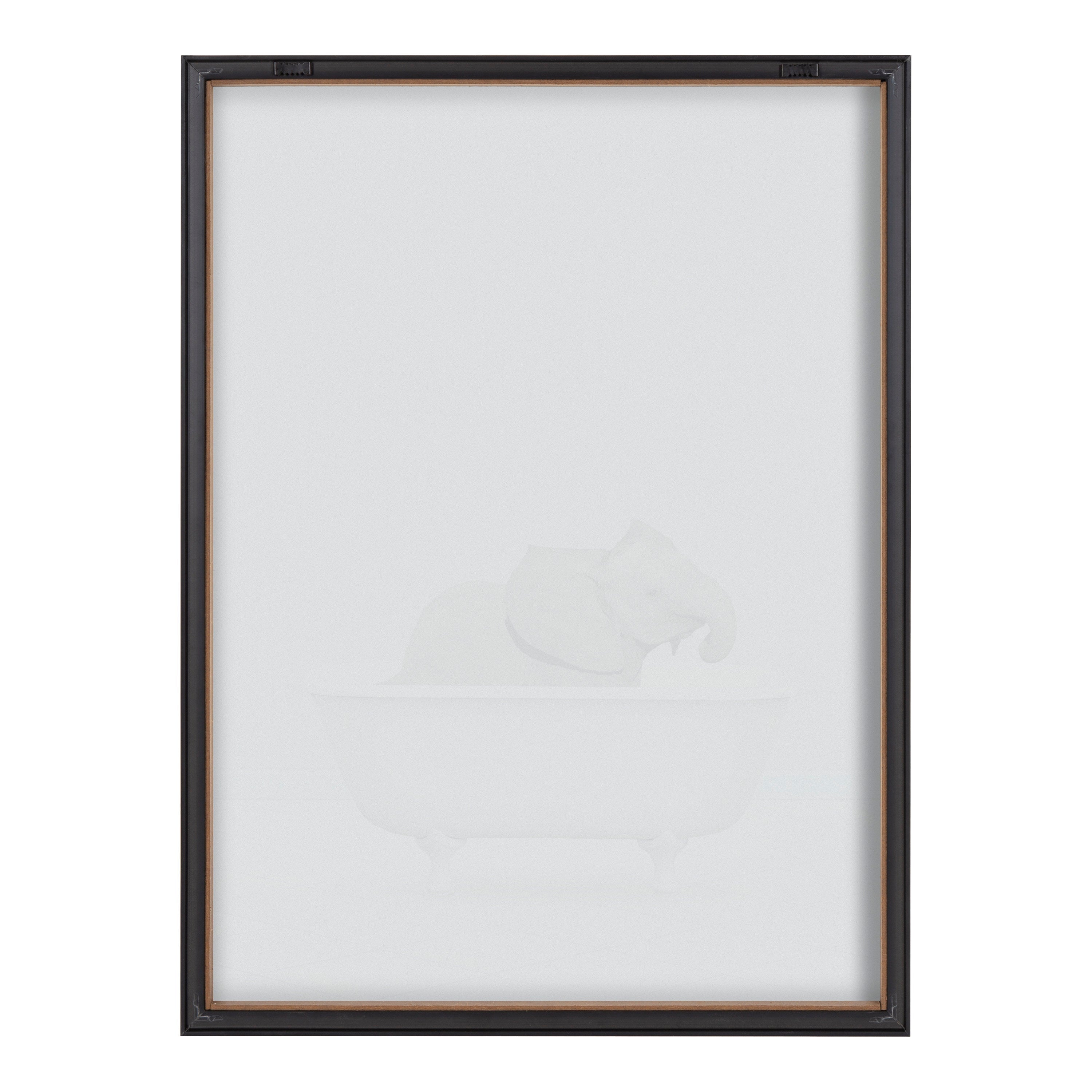 Blake Baby Elephant Solo Bathtub Framed Printed Glass by Amy Peterson