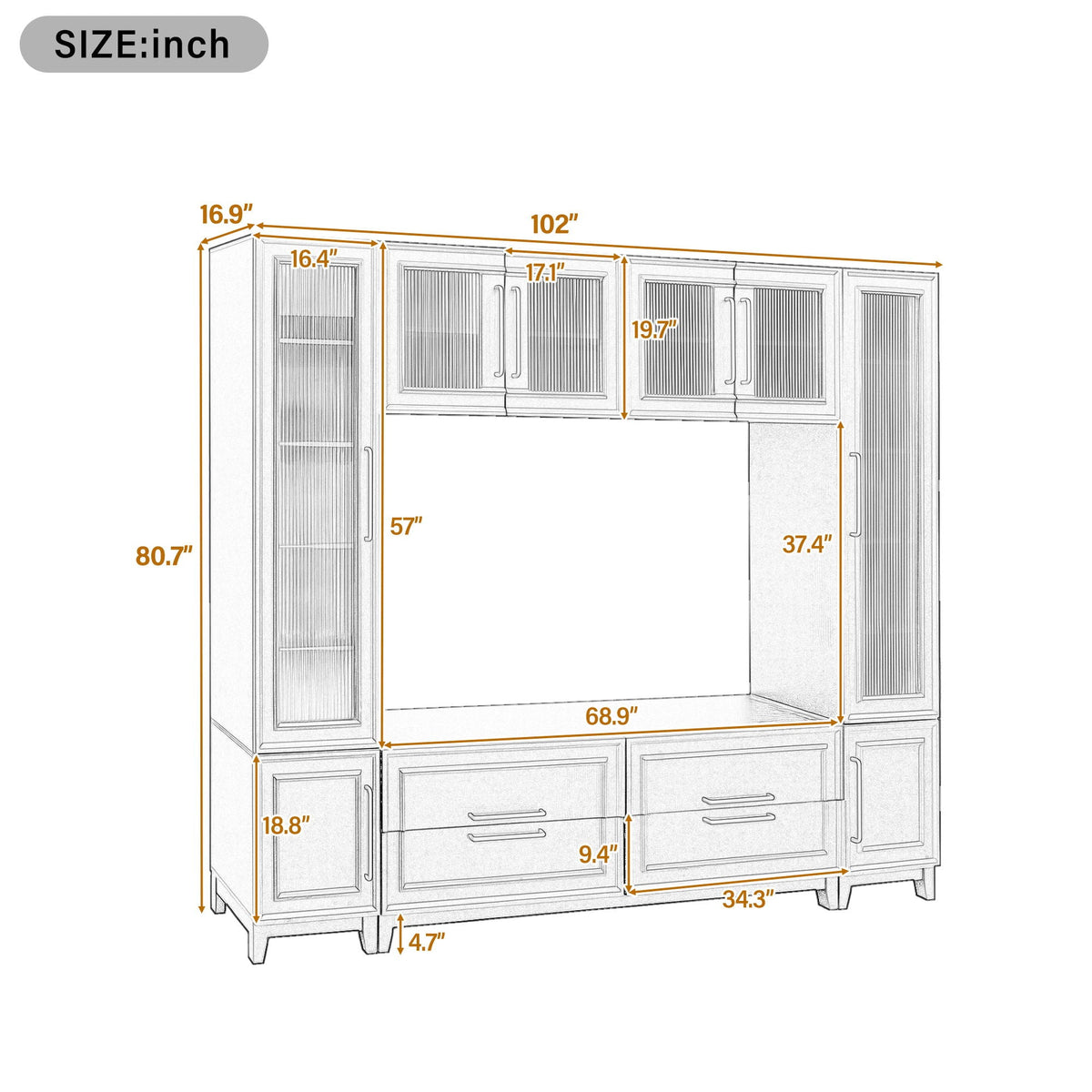 Wall Unit Modern Entertainment Center With Glass Doors