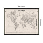 Framed Fabric Pinboard Vintage Black and White Linen World Map Wall Organization