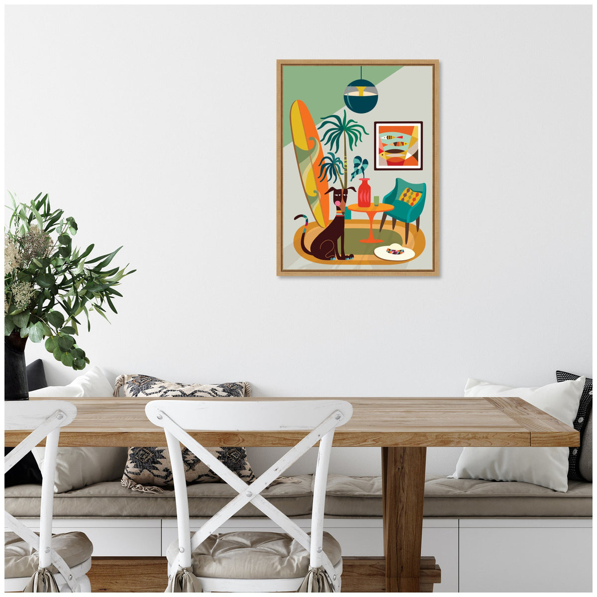 Sylvie MCM Dog Beach Home Framed Canvas by Rachel Lee