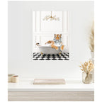 Sylvie Tiger in Gray Bathtub Checker Floor Framed Canvas by Amy Peterson