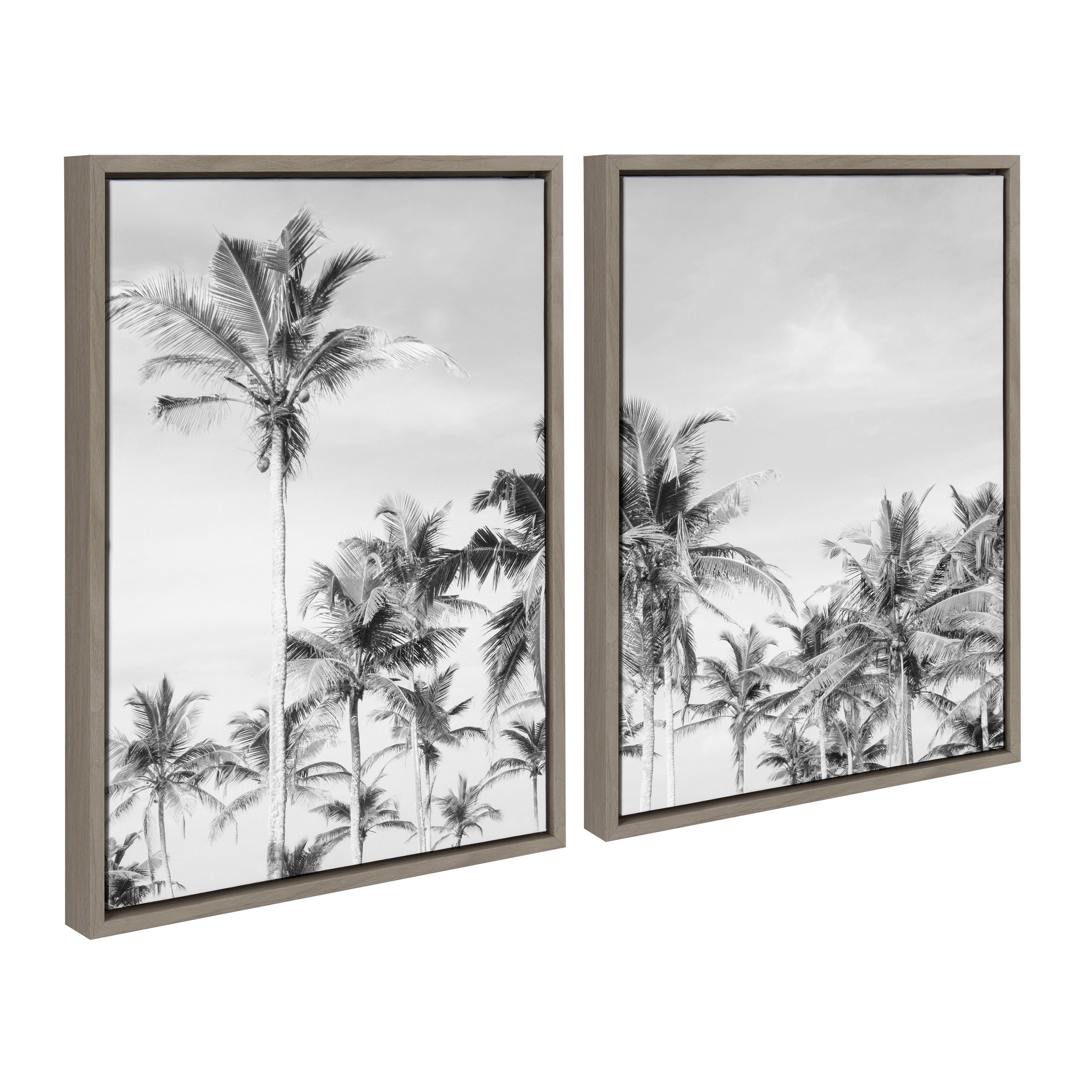 Sylvie Coastal Coconut Palm Tree Beach BW Framed Canvas Set by The Creative Bunch Studio
