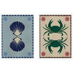 Sylvie Lush Duo Seashells and Crabs Framed Canvas Art Set by Shatha Al Dafai