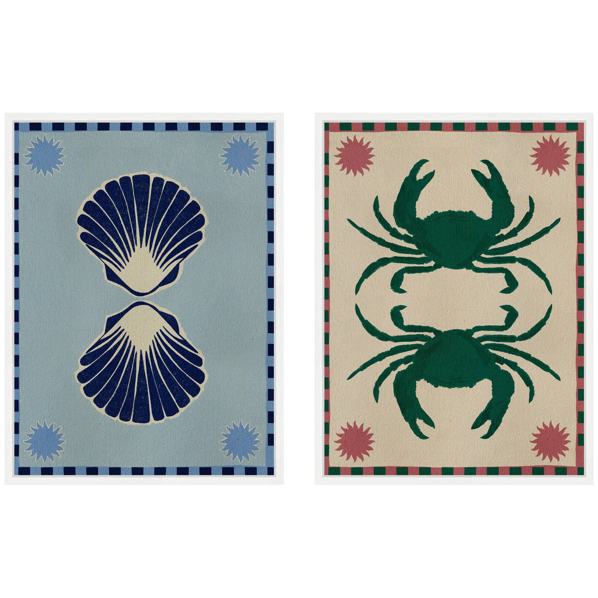 Sylvie Lush Duo Seashells and Crabs Framed Canvas Art Set by Shatha Al Dafai
