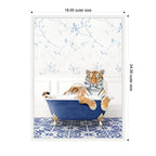 Sylvie Tiger in Eclectic Blue Bathtub Framed Canvas by Amy Peterson