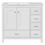 Bathroom Vanity With Ceramic Sink Combo, Abundant Storage Cabinet 2 Soft Close Doors And 5 Drawers