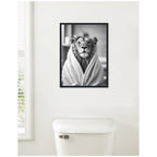 Sylvie Lion Bathroom Art Towel Robe Black and White Framed Canvas by The Creative Bunch Studio