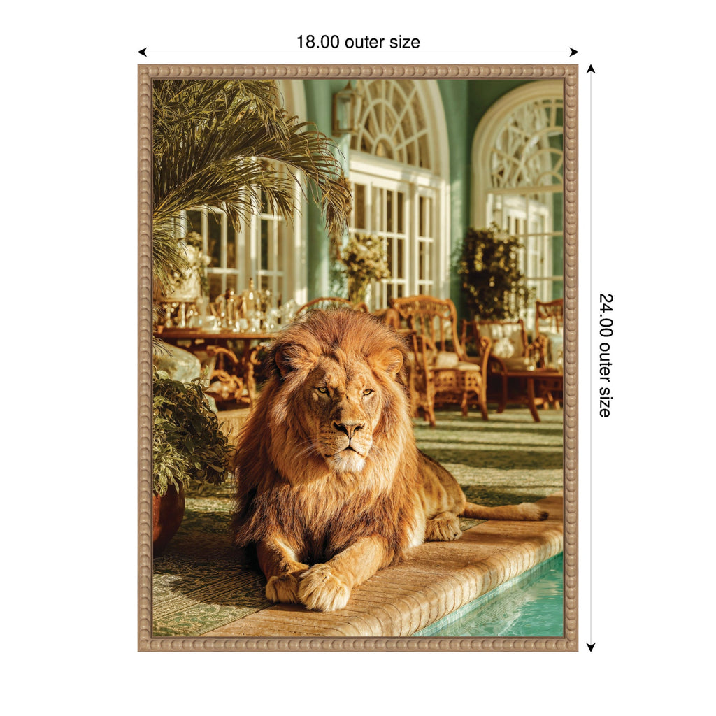 Majestic Lion by the Pool  by Michael Schauer Framed Canvas Wall Art Print