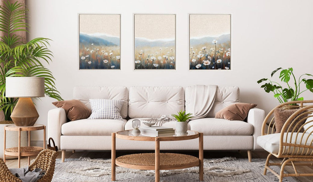 Sylvie Traditional Painterly Summer Meadows Framed Canvas Art Set by The Creative Bunch Studio