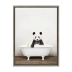 Sylvie Panda Waving in Rustic Bath Framed Canvas by Amy Peterson Art Studio