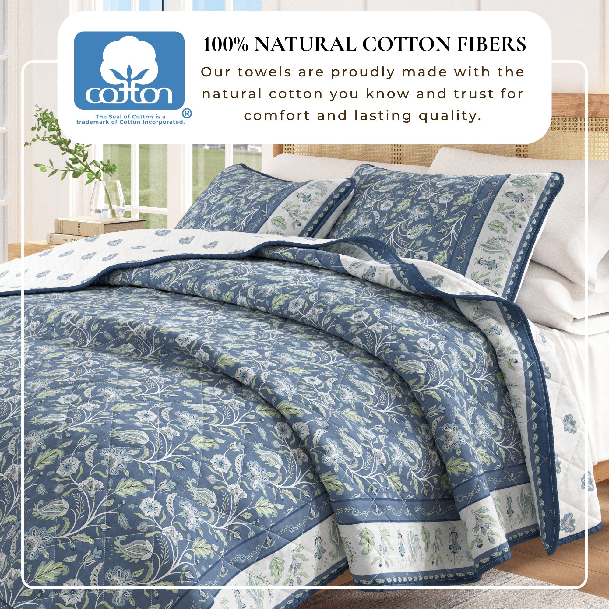 Floral Boho Printed Cotton Quilt Set - Indira Collection