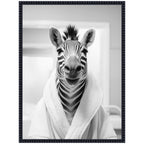 Sylvie Zebra Bathroom Art Towel Robe Black and White Framed Canvas by The Creative Bunch Studio