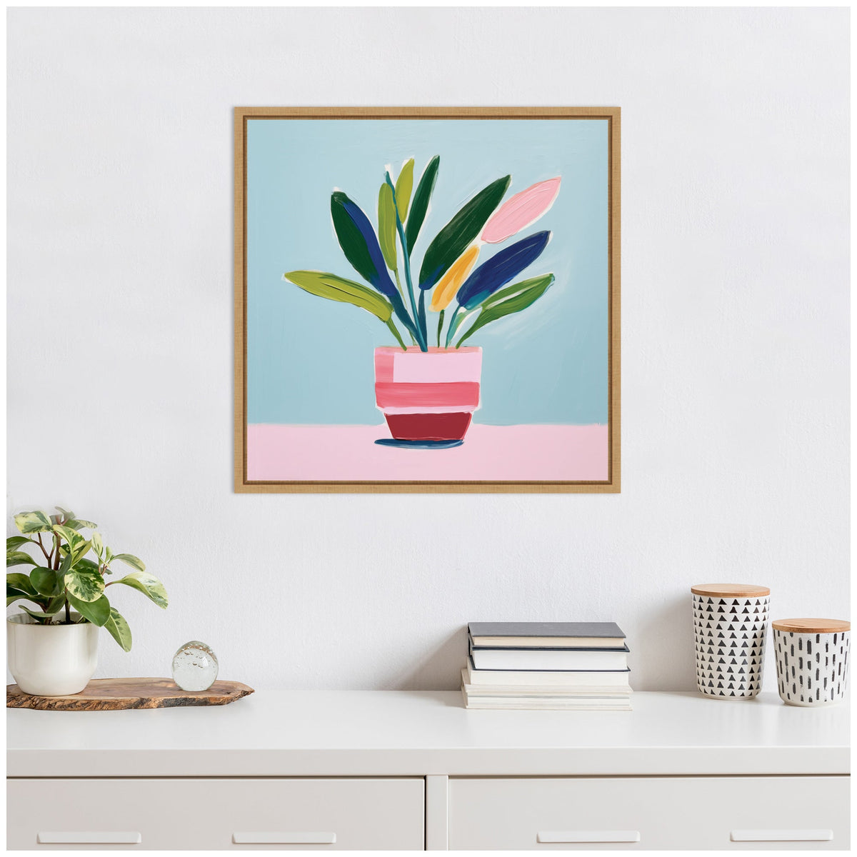 Sylvie Playful Potted Plant Still Life Framed Canvas by The Creative Bunch Studio
