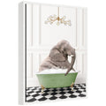 Sylvie Young Elephant in Green Bathtub Checker Floor Framed Canvas by Amy Peterson