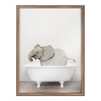 Blake Baby Elephant in the Tub Color Framed Printed Glass by Amy Peterson Art Studio