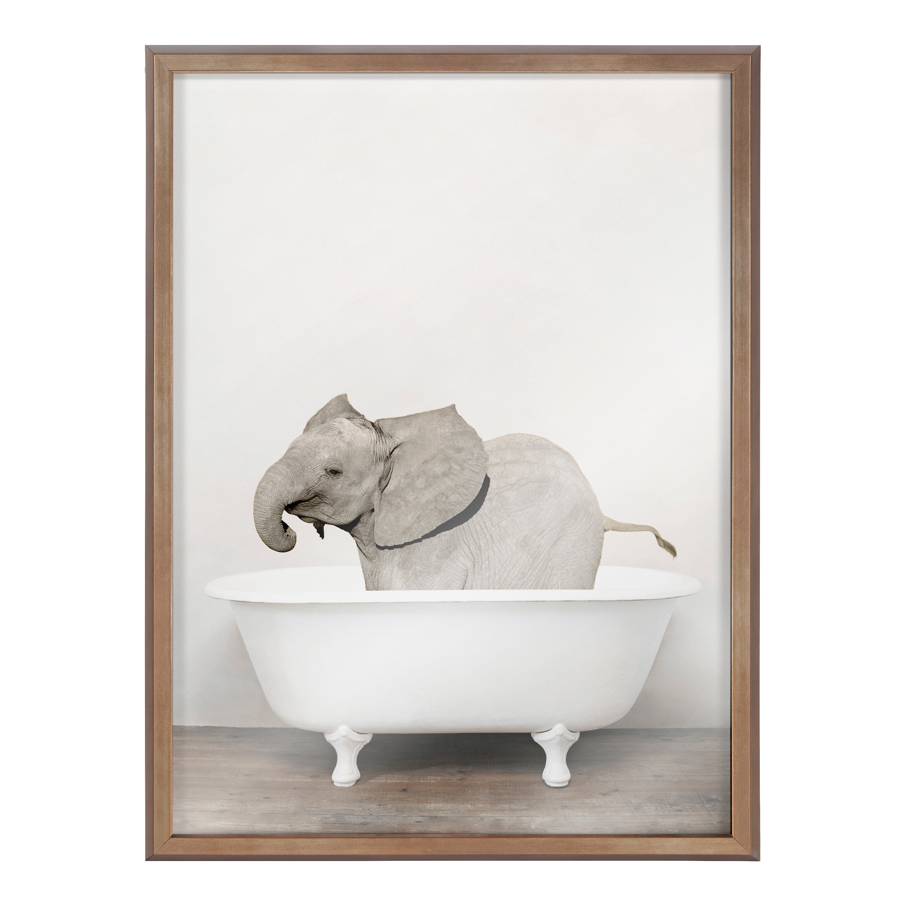 Blake Baby Elephant in the Tub Color Framed Printed Glass by Amy Peterson Art Studio