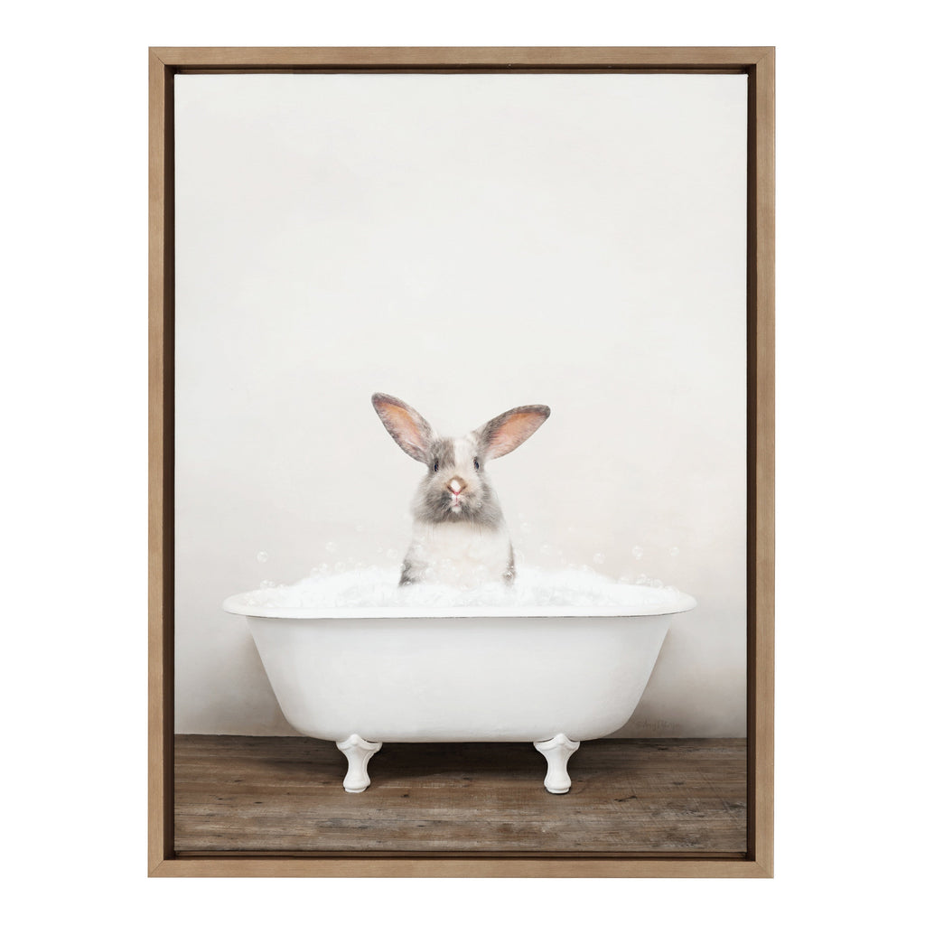 Sylvie Bunny in Rustic Bath Framed Canvas by Amy Peterson Art Studio