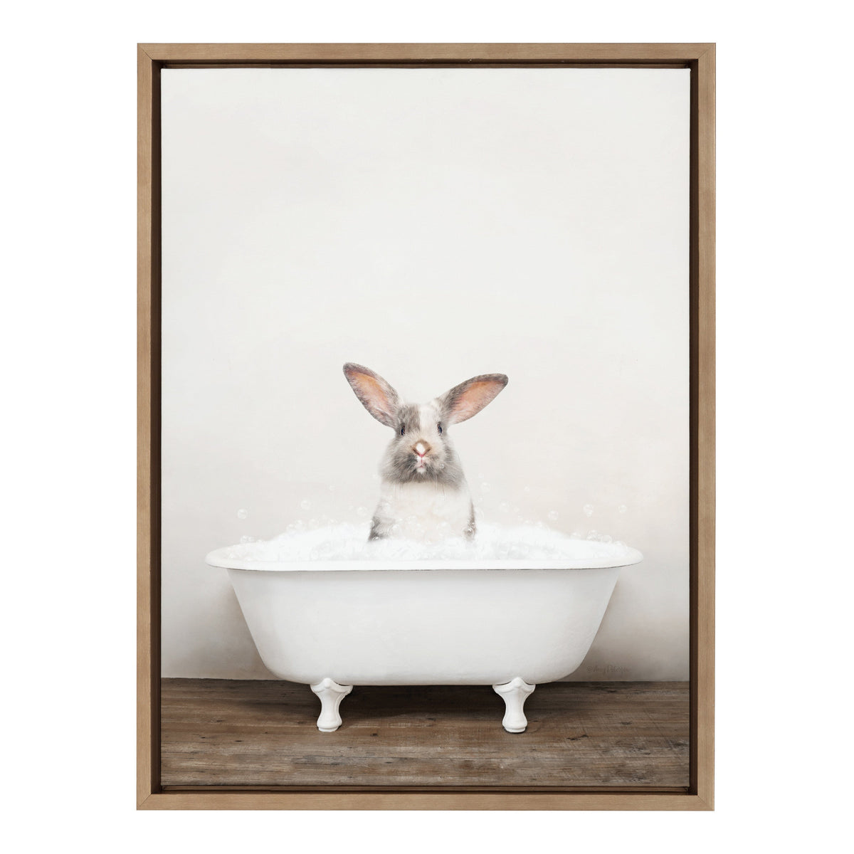 Sylvie Bunny in Rustic Bath Framed Canvas by Amy Peterson Art Studio