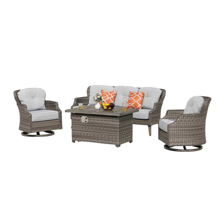 Tenaya 4-Piece Firepit Set with Swivel Rocking Chairs